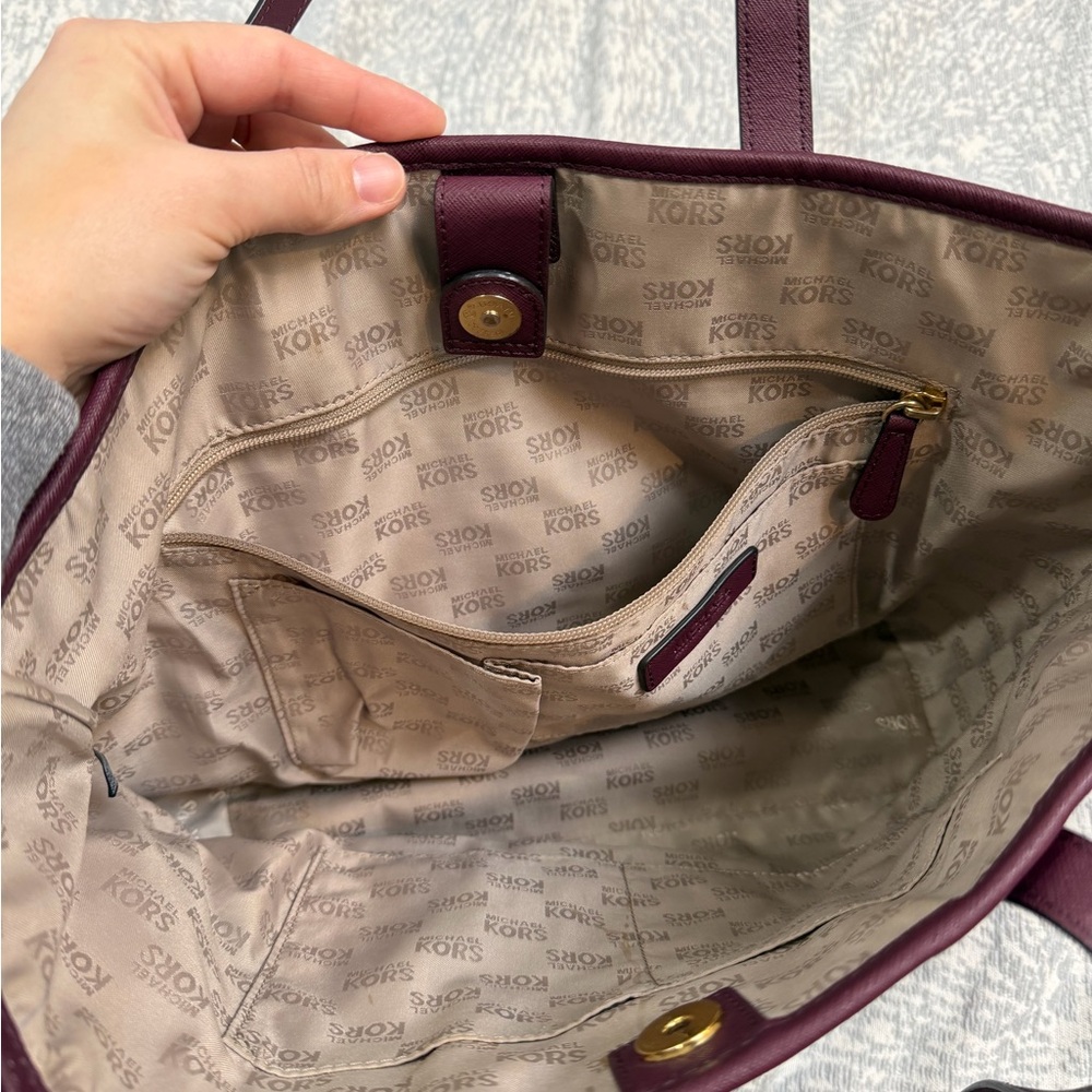 Michael Kors Plum Saffiano Tote with Gold Stud Accents - Picture 4 of 4